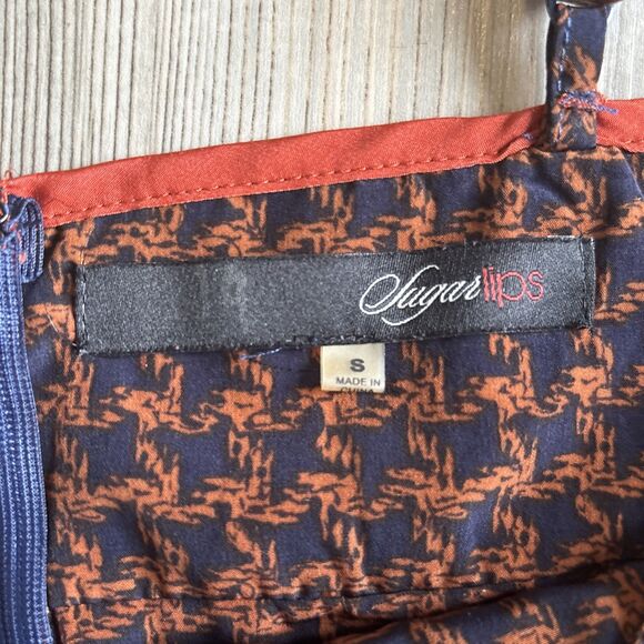 Sugarlips Blue And Orange Houndstooth Peplum Bustier Camisole Blouse Size Small - Picture 7 of 9